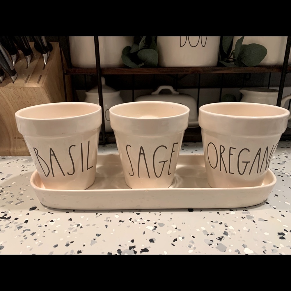 Rae Dunn BASIL SAGE OREGANO Pot Set